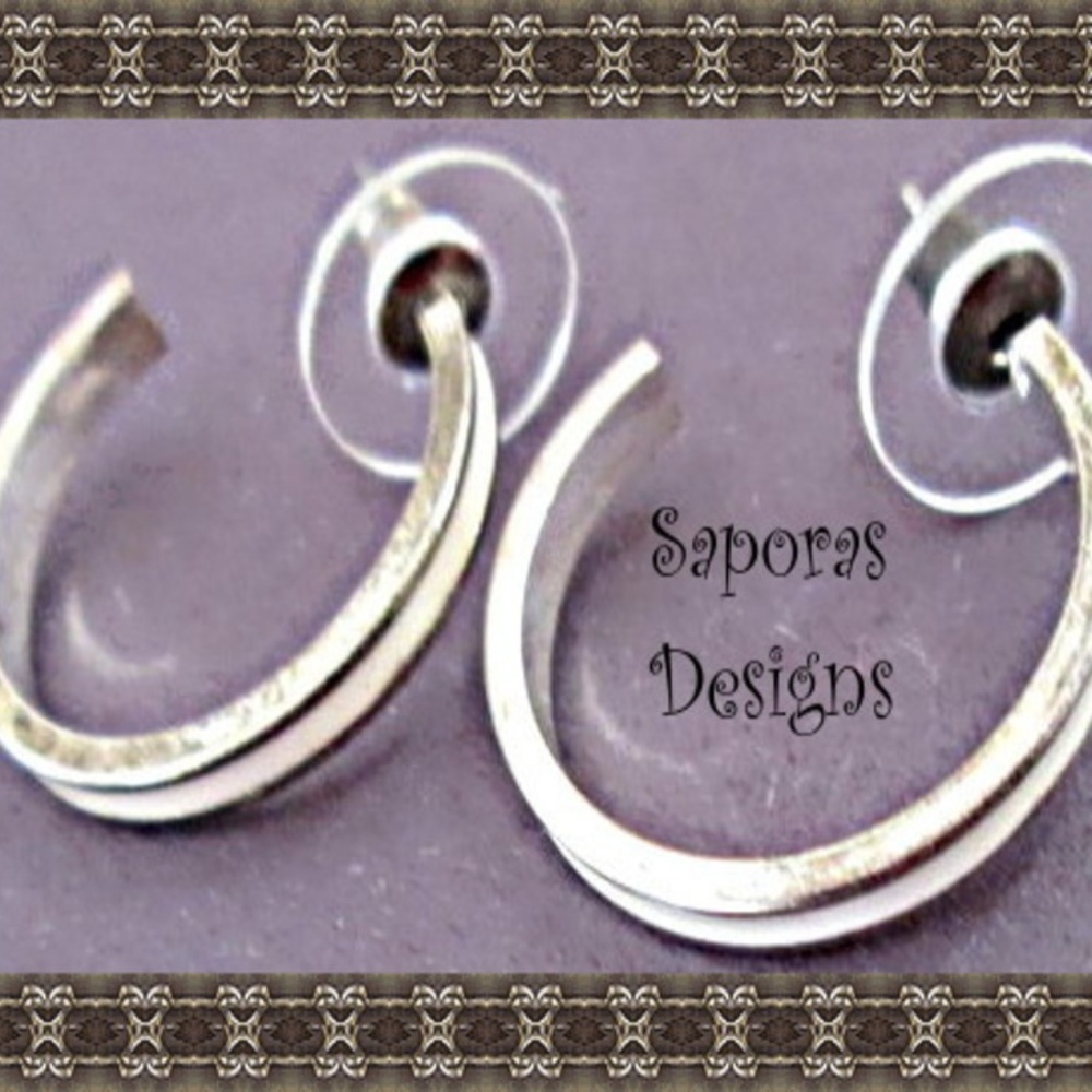 Silver Tone & White Hoop Design Earrings
